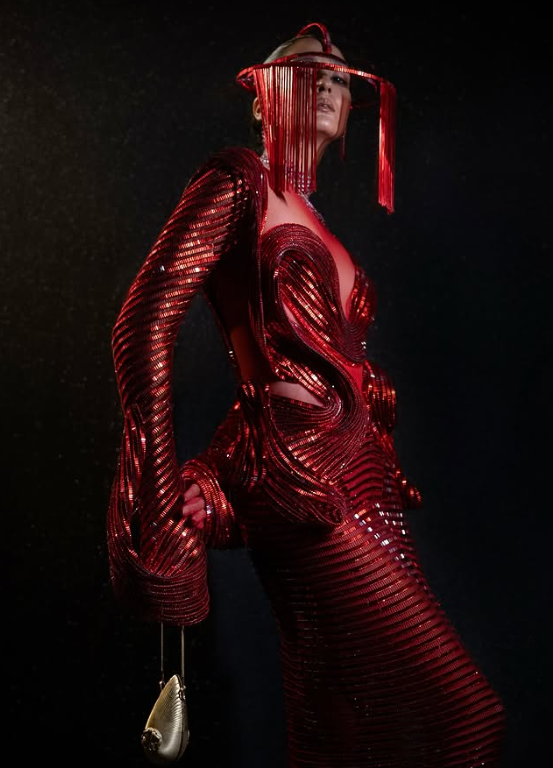 Structural forms and metallic detailing at India couture Week 2025